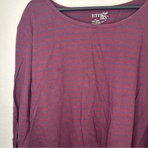 Terra & Sky Burgundy Long Sleeve Shirt with Subtle Gray Stripes – Size 1X - Picture 2 of 4